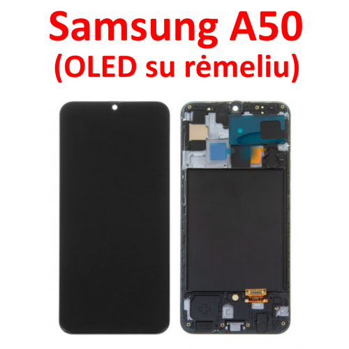 Samsung A50 ekranas (OLED) su rėmeliu